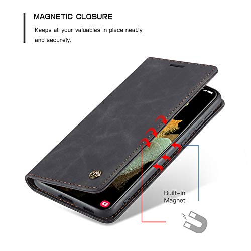 Kowauri Flip Case for Galaxy S21 Ultra, PU Leather, Card Slot, Magnetic Closure, 6.8 inch, Black - color: Black