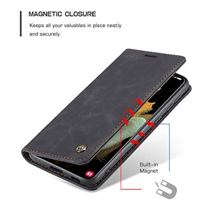 Kowauri Flip Case for Galaxy S21 Ultra, PU Leather, Card Slot, Magnetic Closure, 6.8 inch, Black - color: Black