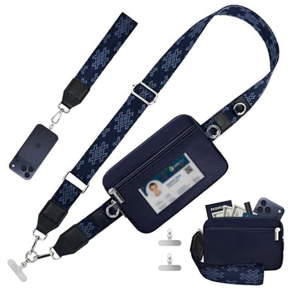 AULEEP Clip and Go Strap with Wallet, Phone Strap Crossbody, Phone Lanyard - color: Black