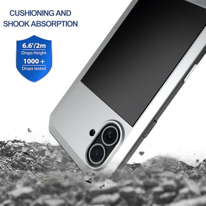 for iPhone 16 Metal Case 6.1",Heavy Duty Shockproof Aluminum Alloy [Tough Armour] Military Grade Phone Case,360 Full Body Protective Cover with Silicone Built-in Screen Protector (Silver) - color: Silver