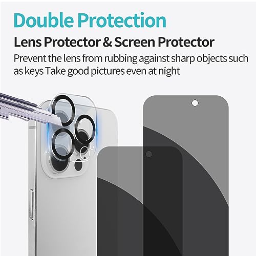 PEHAEL for iPhone 15 Pro Privacy Screen Protector+Camera Lens Protector