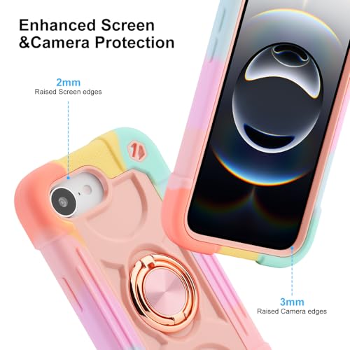 MARKILL Compatible with iPhone 17e/iPhone 16e Case with Stand, Military Grade Drop Protection Full Body Rugged Heavy Duty Case 3 in 1 Protective Durable Cover for iPhone 16e/17e - color: Rainbow Pink, size: iPhone 16e/iPhone 17e