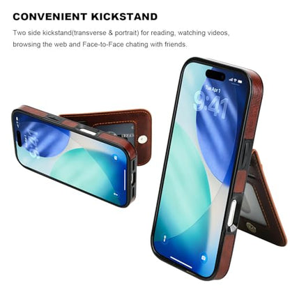 KIHUWEY for iPhone 17 Wallet Case Card Holder Kickstand, Brown | Credit Card Slots, PU Leather, Magnetic Clasp, Flip Heavy Duty Protection Cover for Men and Women - color: Brown