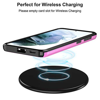 Jiunai for Samsung Galaxy S21 Case Wallet Credit Card IDs Cash Holder Pink | Slide Cover Dual Layer Hybrid Protective Hard PC Soft TPU Rubber Cover Phone Case for Samsung Galaxy S21 5G 6.2'' Women Men - color: Pink