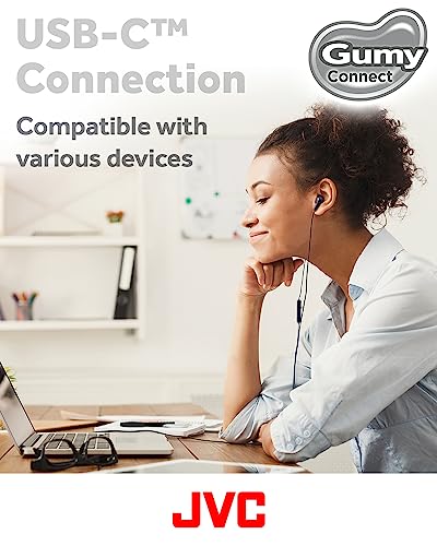 JVC Gumy Connect USB-C Wired Earbuds Headphones, Delay-Free for Videos and Gaming, Built-in DAC Reduces Noise and Improves Sound Quality, 9.2 mm Diameter Neodymium Drivers - HAFR9UCW (White) - color: White, size: USB-C Jack
