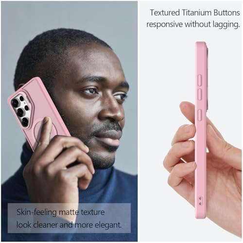 Nvollnoe for Samsung S25 Ultra Case Compatible with MagSafe Military Grade Shockproof Heavy Duty Protective Adjustable Kickstand Matte Semi Clear Phone Cover for Samsung S25 Ultra(Pink) - color: Pink