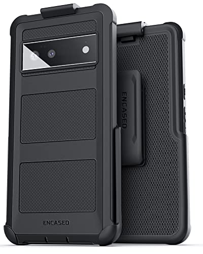 Encased Falcon Designed for Pixel 6 Case with Belt Clip, Full Body Protective Rugged Phone Case with Holster (Black) - style: Case with Belt Clip
