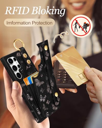 Petitian for Samsung Galaxy S22 Ultra Wallet Case, Black Butterfly - color: Black Butterfly, size: Samsung Galaxy S22 Ultra