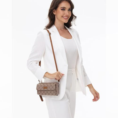 RFID Crossbody Wallet Wristlet Purse with Phone Pocket For Women Vegan Leather - color: Beige