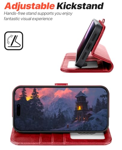 OCASE for iPhone 17 Pro Detachable Wallet Case with Card Holder, 2 in 1 PU Leather Flip Folio with RFID Blocking Stand Wrist Strap Shockproof Phone Cover 6.3 Inch 2025, Red - color: Red, size: iPhone 17 Pro