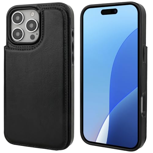 ONETOP for iPhone 16 Pro Max Wallet Case with Credit Card Holder,Black | Kickstand,ID/Cash Holder,Case Wallet with Card Slots,Double Magnetic Clasp,Durable PU Leather Shockproof Cover for Women Men - color: Black