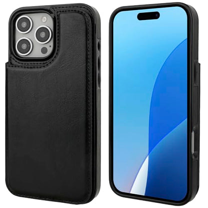 ONETOP for iPhone 16 Pro Max Wallet Case with Credit Card Holder,Black | Kickstand,ID/Cash Holder,Case Wallet with Card Slots,Double Magnetic Clasp,Durable PU Leather Shockproof Cover for Women Men - color: Black