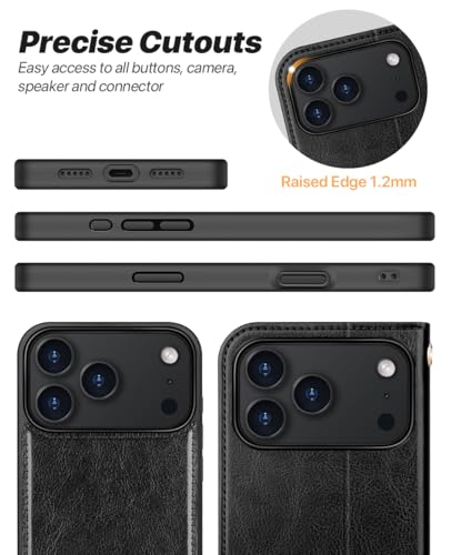 OCASE for iPhone 17 Pro Detachable Wallet Case with Card Holder, 2 in 1 PU Leather Flip Folio with RFID Blocking Stand Wrist Strap Shockproof Phone Cover 6.3 Inch 2025, Black - color: Black, size: iPhone 17 Pro