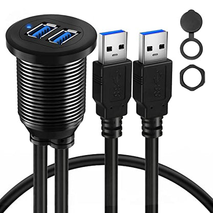Alloy Shell Dual USB 3.0 Male to Female Car Mount Flush Cable 1ft - style: Dual Port 1ft