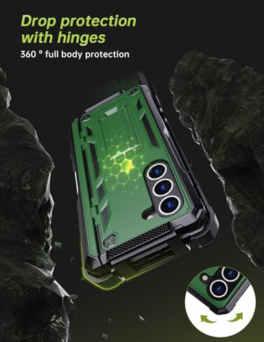 KJSK for Samsung Galaxy Z Fold 5 Case,with S Pen Holder+Belt Clip Holster+Built-in Kickstand+Hinge Protection,Heavy Duty Military Grade Drop Proof Case for Galaxy Z Fold 5(Green) - color: Green