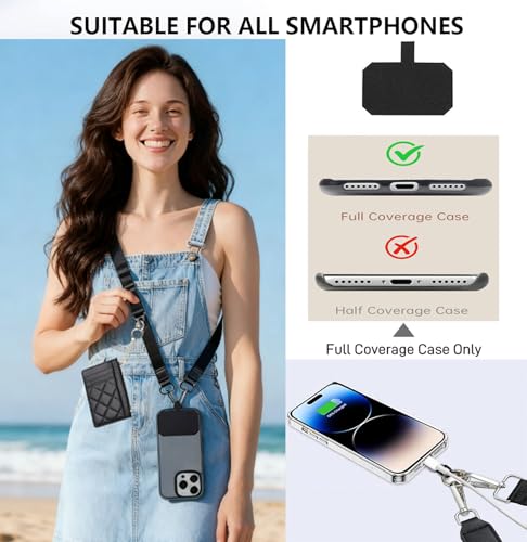 Crossbody Phone Strap with Wallet,Adjustable Crossbody Cell Phone Lanyard for iPhone with Phone Tethers & Retractable ID Badge Card Holder- Black - color: With Retractable Keychain-black
