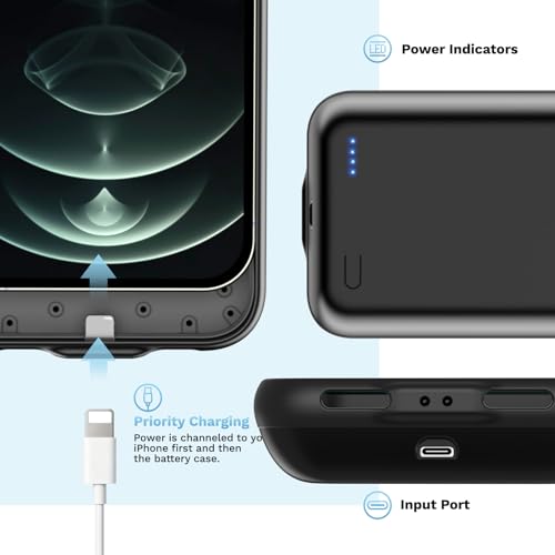 Battery Case for iPhone 12, 12 Pro (6.1 inch), 13800mAh High Capacity Battery Charging Case, Portable Rechargeable External Charger Case Battery Pack with Tempered Glass Screen Protector Black - size: for iPhone 12, 12 Pro (6.1 inch)
