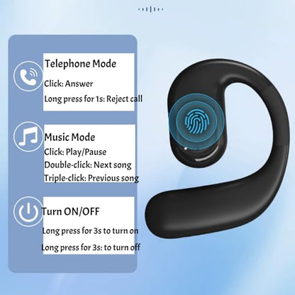 Open Ear Headphone,Bluetooth 5.4 Single Earpiece Handsfree Driving Headset with Noise Canceling Mic,28H Playtime IPX5 Waterproof Clear Calls Wireless Earbud with Adjustable Earhook for Business Sports - color: black 6