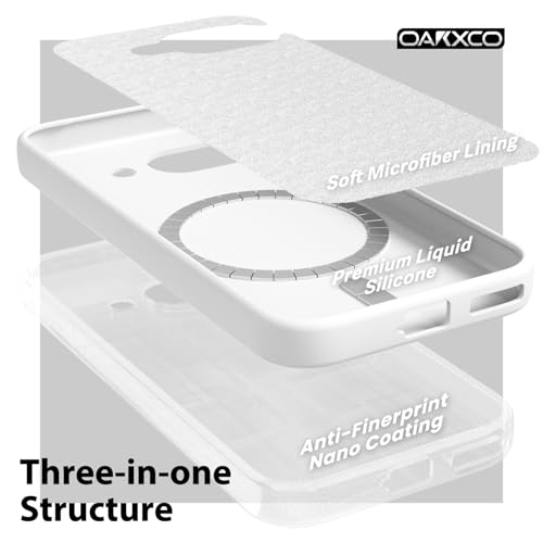 oakxco for Google Pixel 9A Case Silicone Mag Safe, Magnetic Slim Thin Phone Case Compatible with Magsafe, Women Girls Cute Girly Aesthetic Soft Rubber Gel Safecase with Camera Cover, White - color: White, size: Pixel 9A