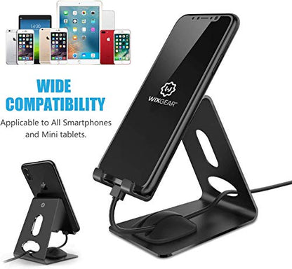 Phone Stand, Premium Phone Holder for iPhones, Android Smartphones & Mini Tablets –Sturdy Metal Phone Stand for Desk with Smart Cord Holder System