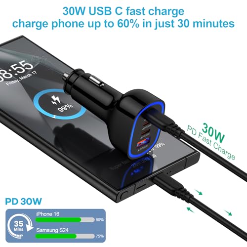 Multi 4 Ports Fast Car Charger Adapter 12V Auto Vehicle Plug USB C USB A - color: black, style: USB C & A