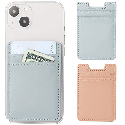 2Pack Phone Wallet,Leather Phone Card Holder Adhesive Stick On Credit Card Pocket for Back of Phone Case iPhone and Android-Pink,Blue - color: Pink,Sky Blue