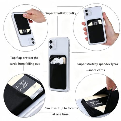 3Pack Cell Phone Card Holder Pocket Sticker Stretchy Cloth for Back of Phone with Flap Credit/ID Card Sleeve Adhesive Stick on Wallet for iPhone,Android All Smartphones (3Black) - color: 3Black