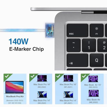 140W USB-C to Mag3 Cable for MacBook Pro/Air 13/14/15/16" Between 2021-2025