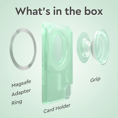 On The Grip Multi Functional Magnetic Phone Wallet with Expanding Phone Grip Kickstand Compatible with Magsafe Including Adapter Ring Phone Card Holder (Mint)