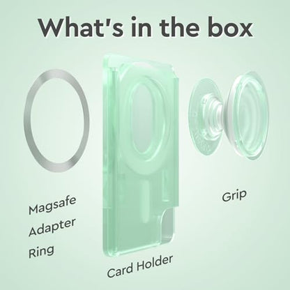 On The Grip Multi Functional Magnetic Phone Wallet with Expanding Phone Grip Kickstand Compatible with Magsafe Including Adapter Ring Phone Card Holder (Mint)