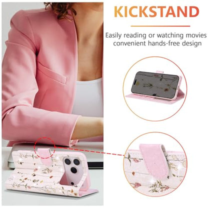 UEEBAI Wallet Case for iPhone 17 Pro, PU Leather Phone Cover Kickstand RFID Blocking Flip Case Card Slots Wrist Strap Relief Engraved Pattern Magnetic Closure Flower Folio Wallet, Vine - color: Vine, size: iPhone 17 Pro