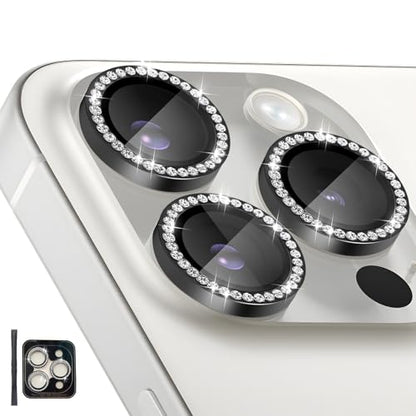 Camera Lens Protector for iPhone 15 Pro/15 Pro Max, Diamond Black - color: Diamond Black