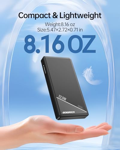 GENSROCK 5V 2A/3A Portable Power Bank 10000mAh, Slim Travel Power Bank - color: Black