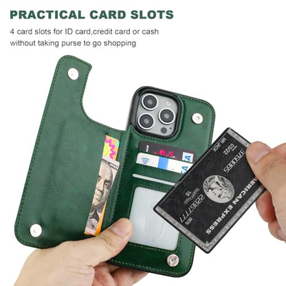 ONETOP for iPhone 16 Pro Max Wallet Case with Credit Card Holder,Green | Kickstand,ID/Cash Holder,Case Wallet with Card Slots,Double Magnetic Clasp,Durable PU Leather Shockproof Cover for Women Men - color: Green