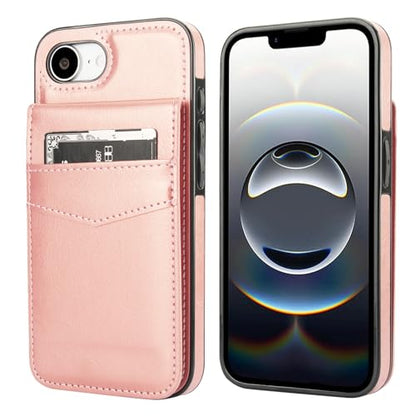 KIHUWEY for iPhone 17e/16e Wallet Case Card Holder Kickstand, Rose Gold | Credit Card Slots, PU Leather, Magnetic Clasp, Flip Heavy Duty Protection Cover for Men and Women - color: Rose Gold