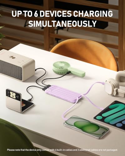 charmast Portable Charger Built-in Cables, 10000mAh Slim Power Bank Pocket - color: Purple