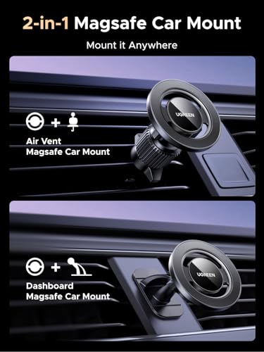 UGREEN Car Phone Mount for Magsafe Magnetic Phone Holder Car Air Vent Dashboard Car Accessories Compatible with iPhone 17 16 15 14 13 12 Pro Max, Strongest Magnet Black