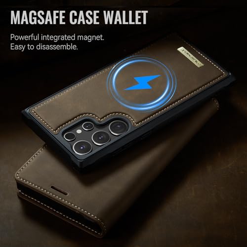 for Samsung Galaxy S26 Ultra 2in1 Detachable Wallet Case, Brown | Compatible with Magsafe, Magnetic, RFID Blocking Card Holder, Shockproof, Kickstand, Wireless Charging, PU Leather Flip Cover - color: (Detachable 2 in 1)-Brown, size: Galaxy S26 Ultra