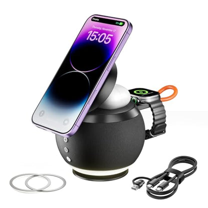 Bluetooth Speaker with Wireless Charging Stand, Black - color: Black
