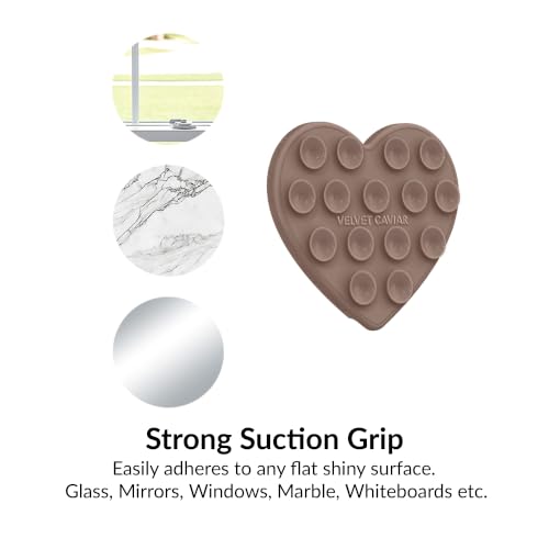 Velvet Caviar Suction Cup Phone Case Mount Compatible with MagSafe Devices Only - Magnetic Silicone Sticky Phone Grip Holder for iPhone Back of Phone - Mirror Gripper (Cashmere Taupe Heart) - color: Cashmere Taupe Heart
