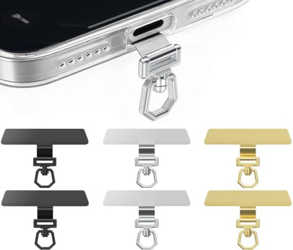 6PK 360°Rotate Phone Tether Tab &Stainless Steel Phone Lanyard Tab
