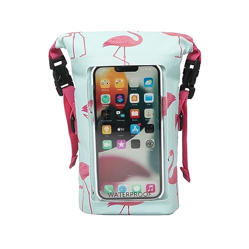 geckobrands Waterproof Phone Tote with 2L Dry Bag and Adjustable Strap – Protect Your Phone and Valuables While on The Go - color: Flamingo Stripe