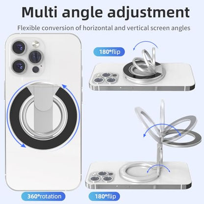 RESPECTED BRO Magnetic-Phone-Ring-Holder with Dual Rings, Compatible with iPhone 17/16/15/14/13/12, Multifunctional Stand for Desk,Office,Gym,Kitchen & All Metal Surfaces, Finger Loop Grip (Silver) - color: Silver