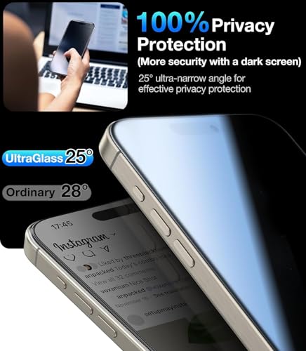 UltraGlass TOP 9H+ Armor for iPhone 14 Pro Privacy Screen Protector, 2 Pack - size: iPhone 14 Pro