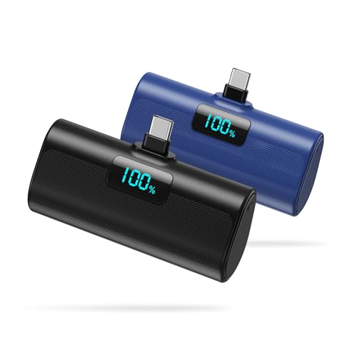 [2-Pack]Portable Charger for iPhone 16/15 Series,6000mAh PD USB C Power Bank Built-in USB-C Connector,Battery Pack Compatible with iPhone 16/16 Plus/16 Pro/16 Pro Max/15 Series,Android (Black+Blue) - color: Black+Blue