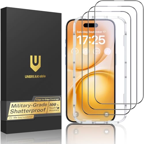 UNBREAKcable 3-Pack Screen Protector for iPhone 15 Pro, Double Shatterproof Tempered Glass [Easy Installation Frame] [9H Hardness] [Full Coverage] [HD Clear] for iPhone 15Pro 6.1 inch - size: iPhone 15 Pro