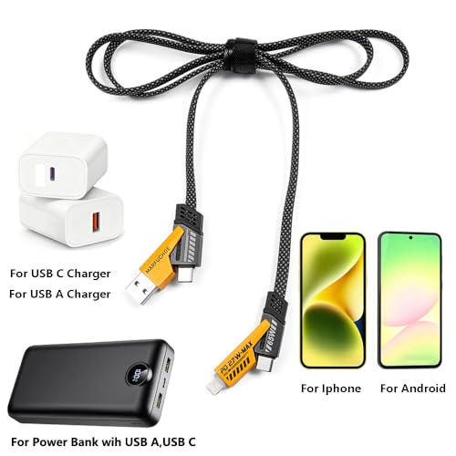 4 in 1 Fast Charging Cable 65W,USB C Charging Cable,4-in-1 USB Multi Charging Cable Adapter,Multiple Phone Charger Cord for iPhone 17-16 15 Pro Max 12 10 ipad Samsung Galaxy Android Tablet PC