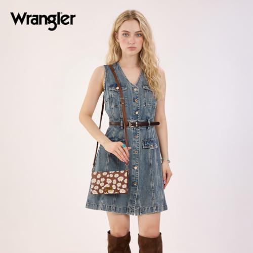 Wrangler Crossbody Wallet Women Small Purse Brown Daisy Large Capacity Organizers Ladies Female Clutch Wallets RFID Blocking Bifold - color: Aa-brown