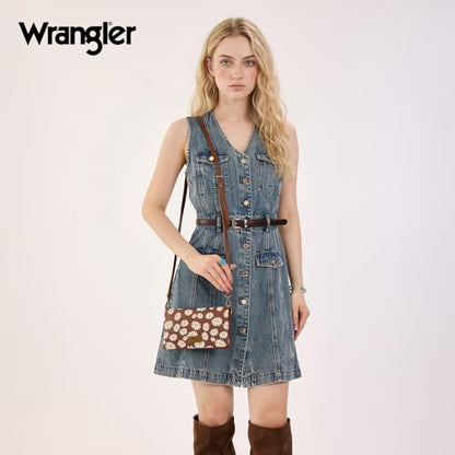 Wrangler Crossbody Wallet Women Small Purse Brown Daisy Large Capacity Organizers Ladies Female Clutch Wallets RFID Blocking Bifold - color: Aa-brown