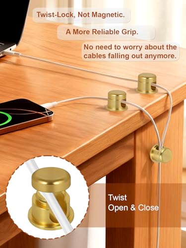 Wider Base Strong Adhesive Desk Cord Holder 3 Pack, Aluminum Gold
